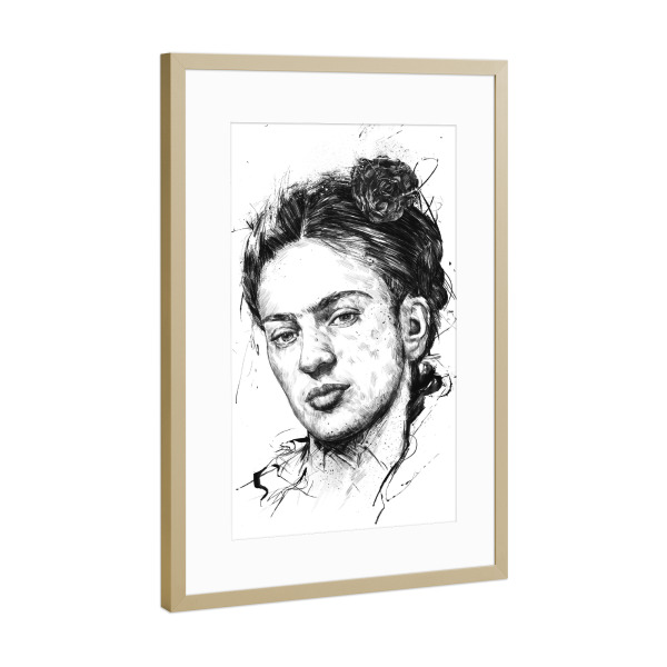 Poster mit Rahmen Gold "Hello Frida" artboxONE - Menschen,Schwarzweiß