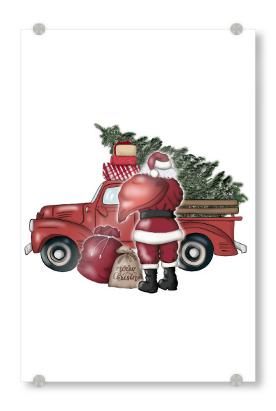 Acrylglasbild "Santa's Car With Christmas Tree" artboxONE - Für Kinder,Automobile,Weihnachten,Für Mama,Für Papa