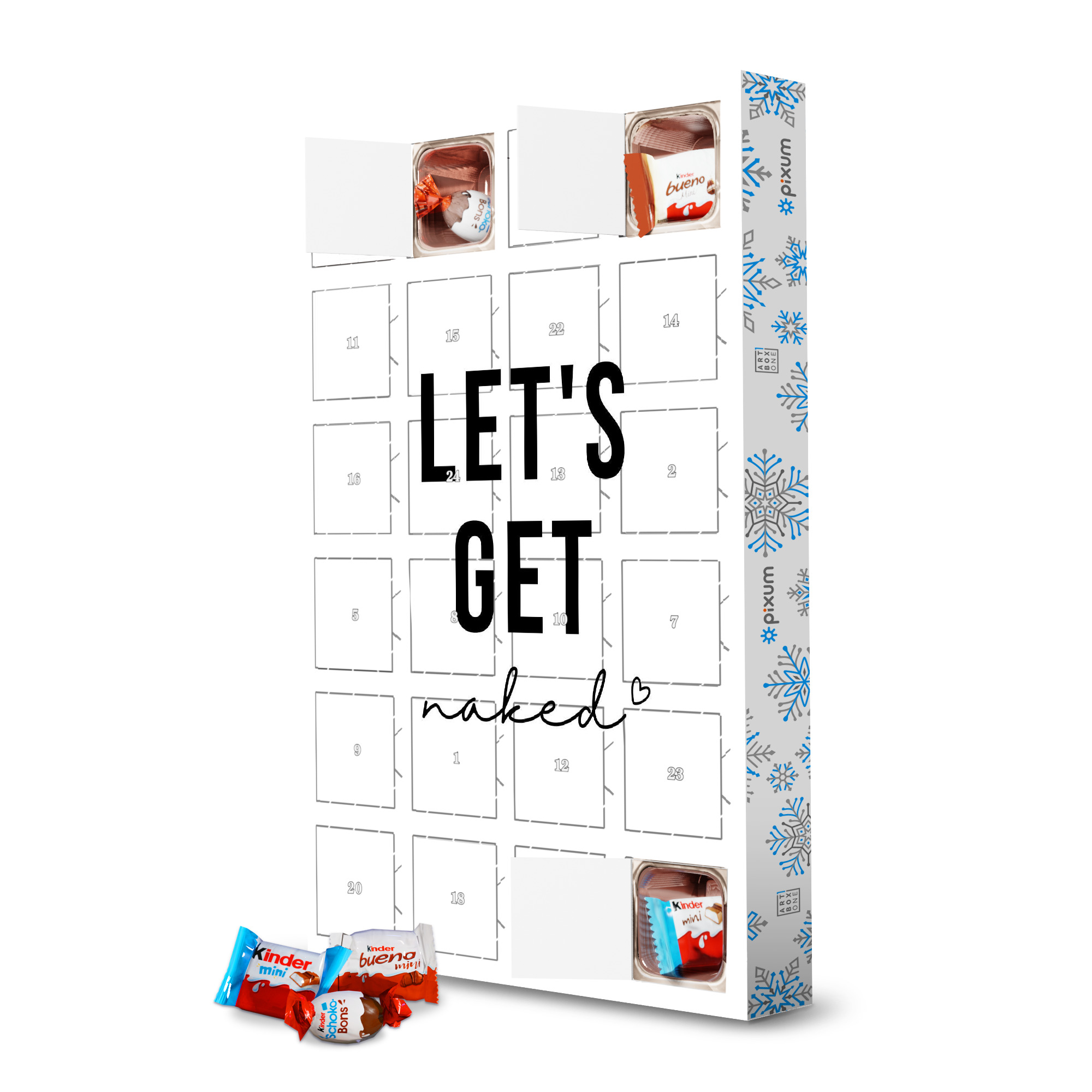 Adventskalender mit Produkten von Kinder Lets Get Naked - Oh La La artboxONE Adventskalender Typografie