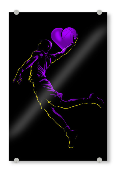 Acrylglasbild "Basketball love" artboxONE - Comic,Streetart - Sport,Player,Love,Ballon,Basket,Basketball,Team,Spieler,Game,Herz,Heart,Lila,Sprung,Jump