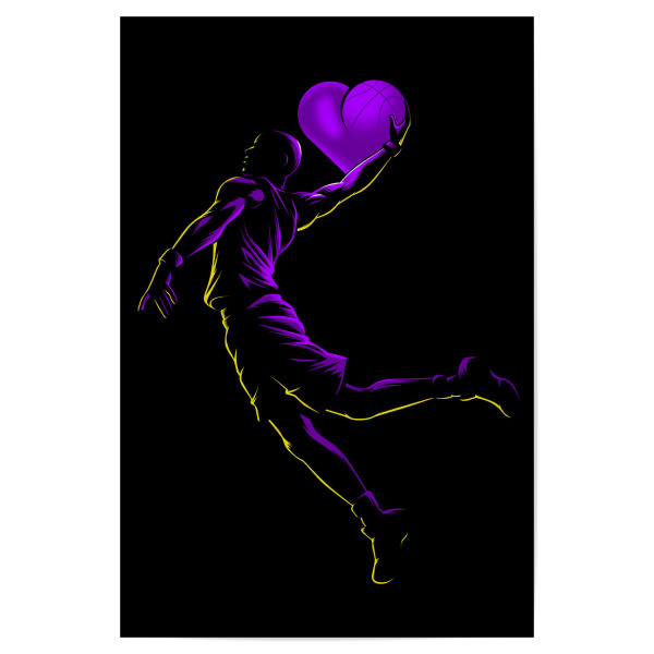 Poster "Basketball love" artboxONE - Comic,Streetart - Sport,Player,Love,Ballon,Basket,Basketball,Team,Spieler,Game,Herz,Heart,Lila,Sprung,Jump