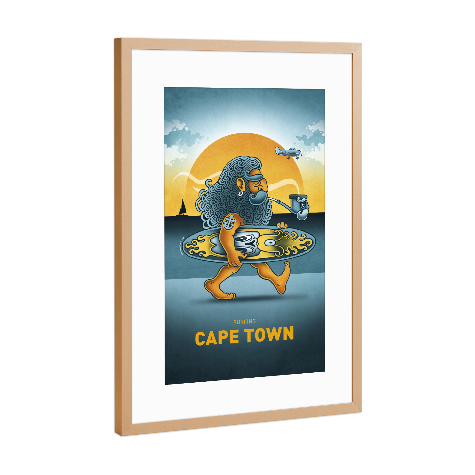 Poster mit Rahmen Kupfer "Cape Town Surfer" artboxONE - Städte,Reise,Streetart,Lustig