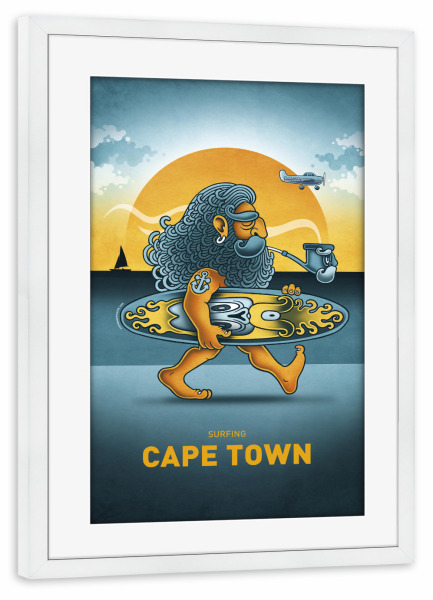 Poster mit Rahmen weiß "Cape Town Surfer" artboxONE - Städte,Reise,Streetart,Lustig