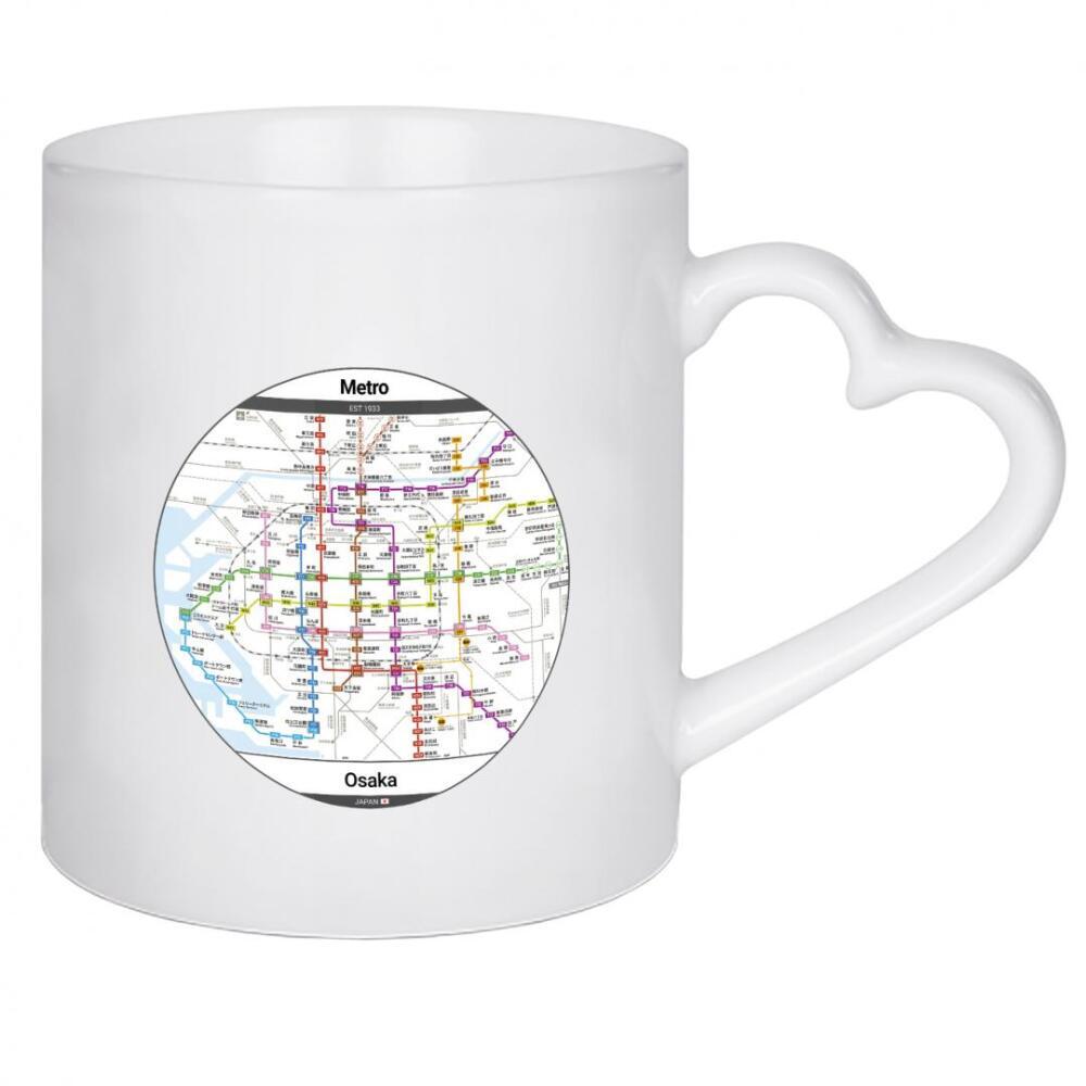 Herztasse "U-Bahn – Osaka" artboxONE - Städte,Architektur,Kartografie - Stadt,Städtisch,U-bahn,Transit,Schiene,Transport,Karte,Fluss,Japan,Osaka