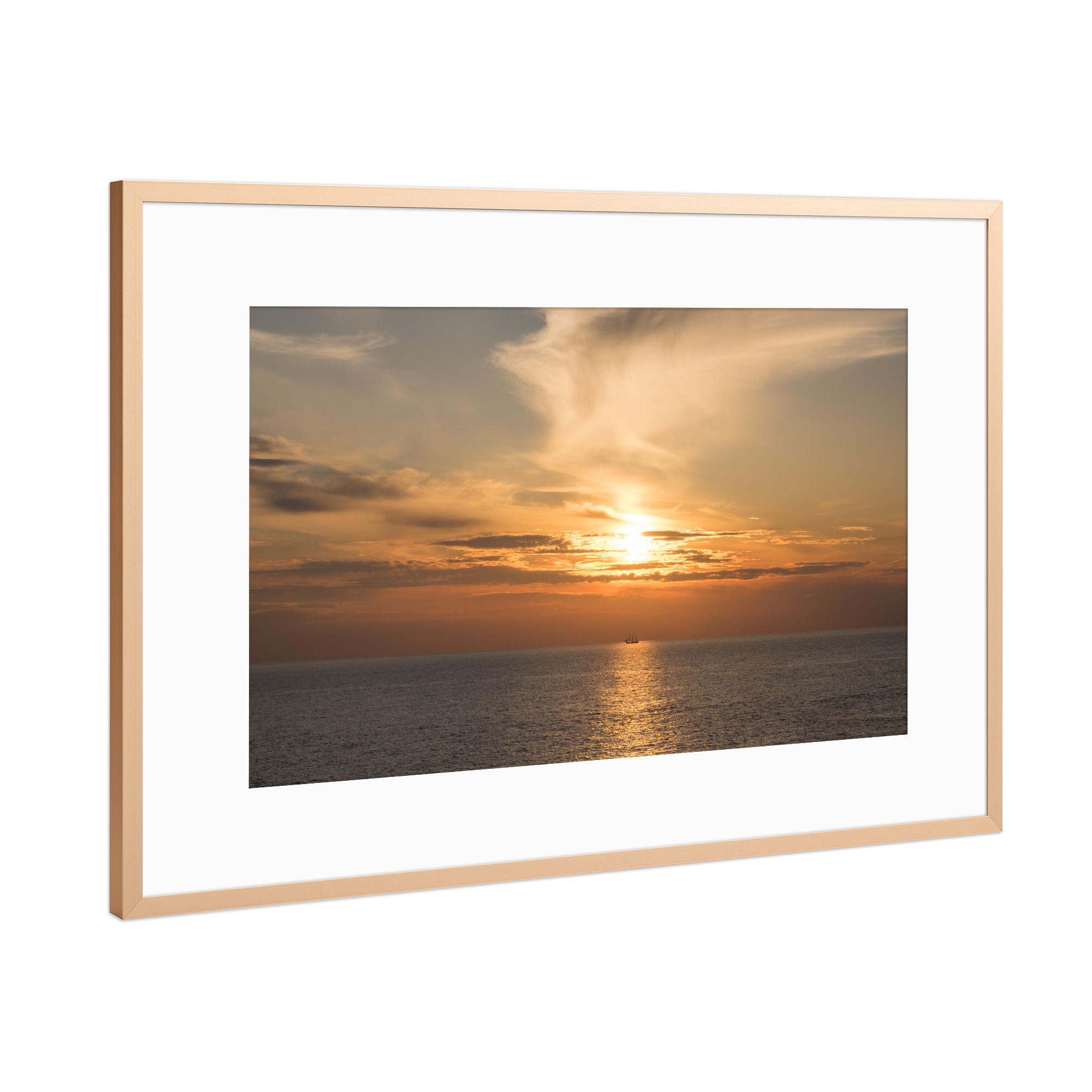 Poster mit Rahmen Kupfer "Schiff im Sonnenuntergang" artboxONE - Natur,Reise / Strand und Meer