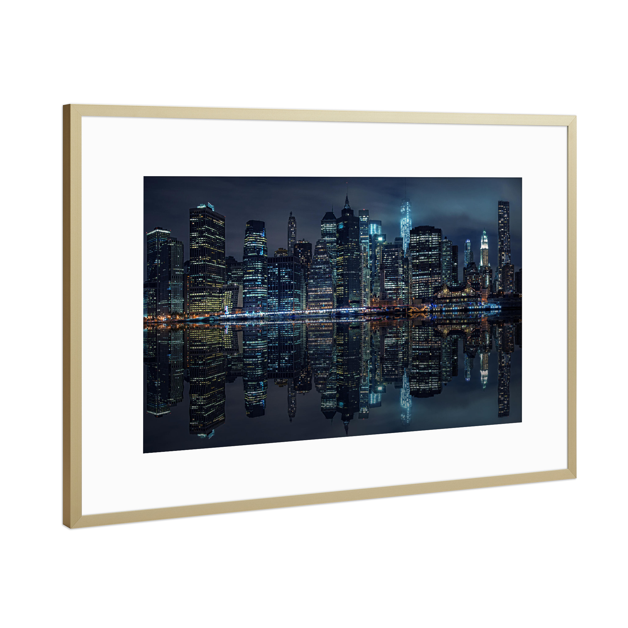 Poster mit Rahmen Gold "New York Blue" artboxONE - Städte / New York,Reise,Schwarzweiß,Architektur