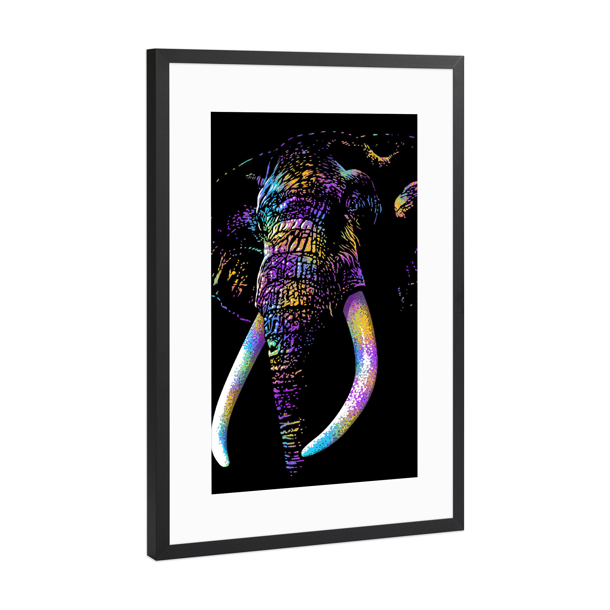 Poster mit Rahmen Schwarz (Metallic) "Elephant colorful" artboxONE - Tiere - Elephant,Animal,African,Africa,Beast,Elefant,Tier,Portrait,Majestätisch
