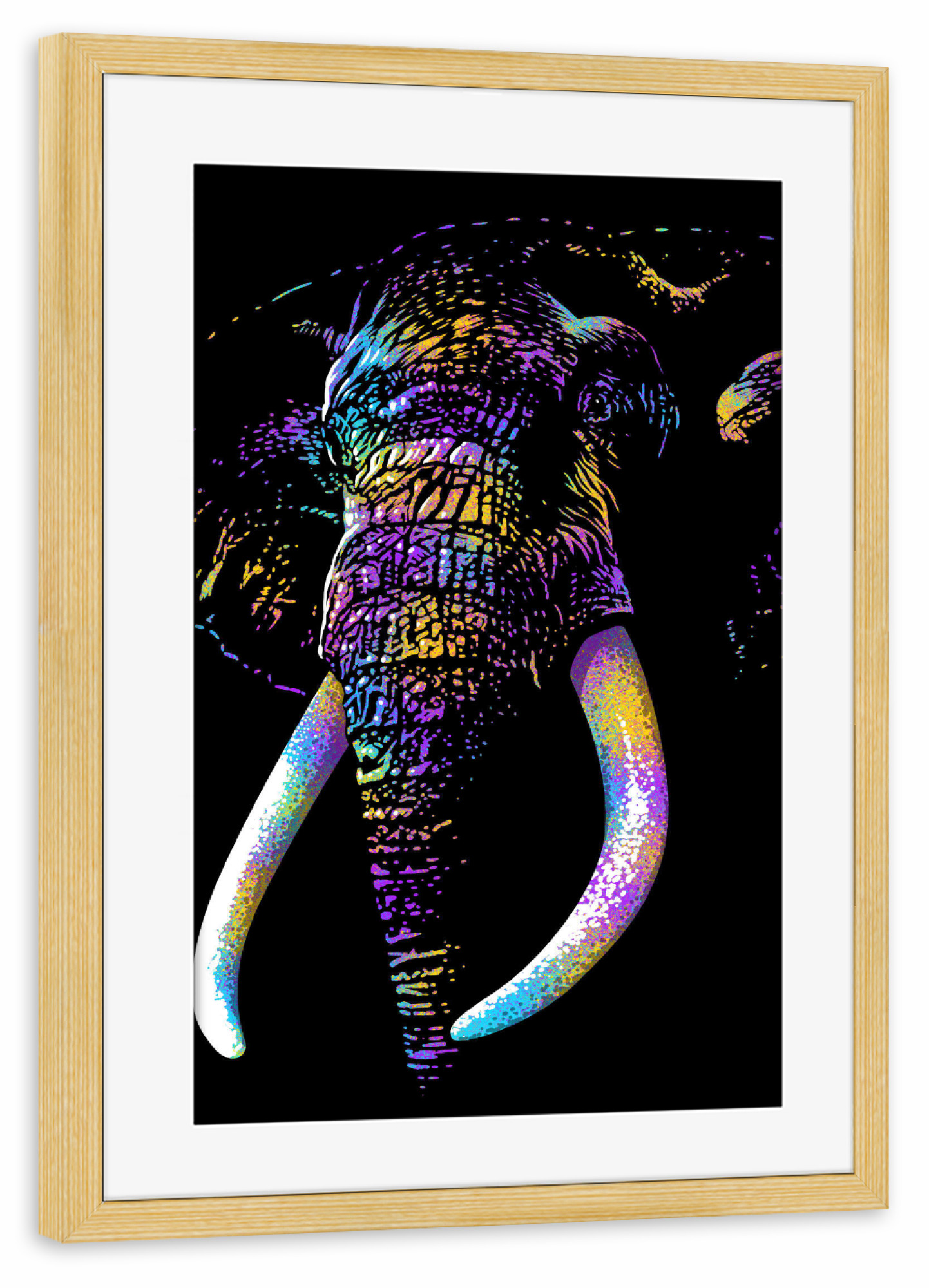 Poster mit Rahmen kiefer "Elephant colorful" artboxONE - Tiere - Elephant,Animal,African,Africa,Beast,Elefant,Tier,Portrait,Majestätisch