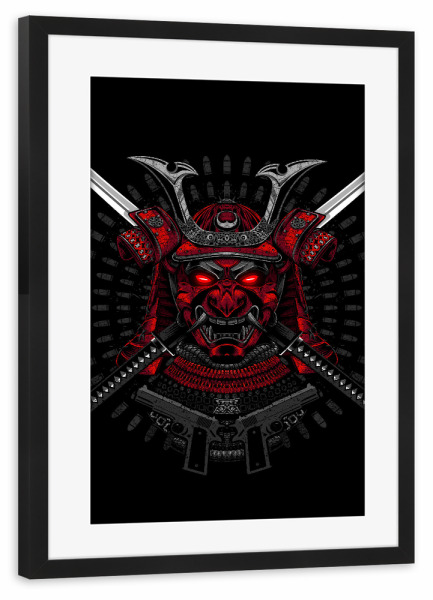 Poster mit Rahmen schwarz "Red Samurai" artboxONE - Städte / Tokio,Fiktion