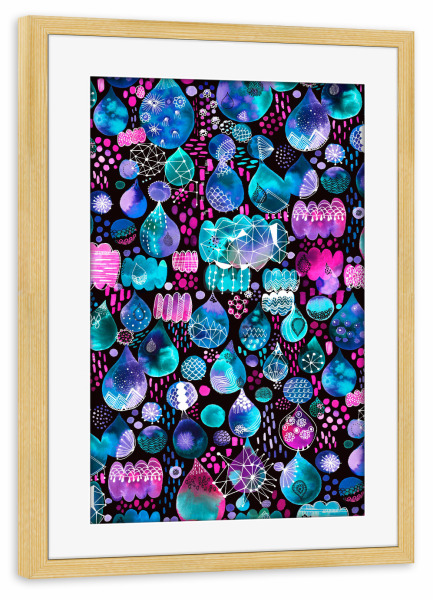 Poster mit Rahmen kiefer "Rain Drops Stitched Neon" artboxONE - Für Kinder,Abstrakt,Für Mama