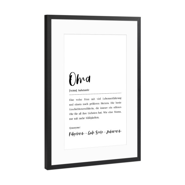 Poster mit Rahmen Schwarz (Metallic) "Oma Definition Lexikon" artboxONE - Typografie,Menschen,Schwarzweiß