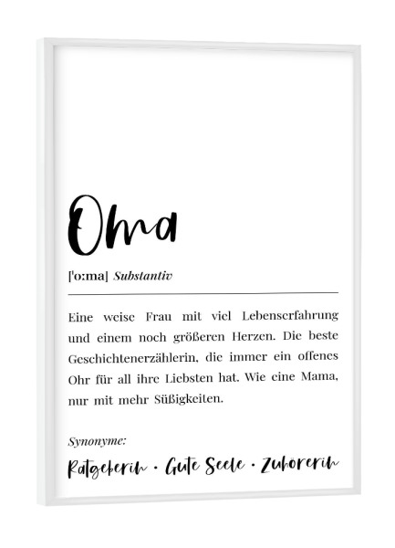 Poster mit weißem Rahmen "Oma Definition Lexikon" artboxONE - Typografie,Menschen,Schwarzweiß