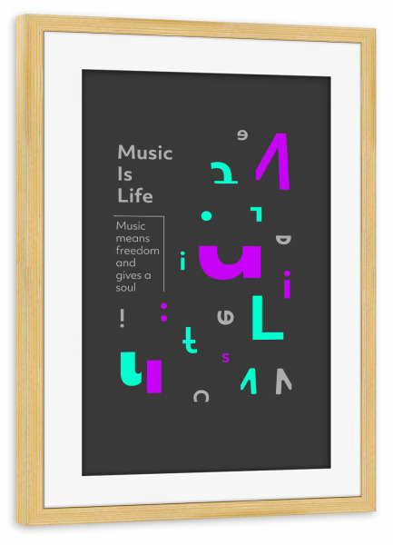 Poster mit Rahmen kiefer "Music Freedom Soul" artboxONE - Typografie,Abstrakt,Geometrie,Buchstaben