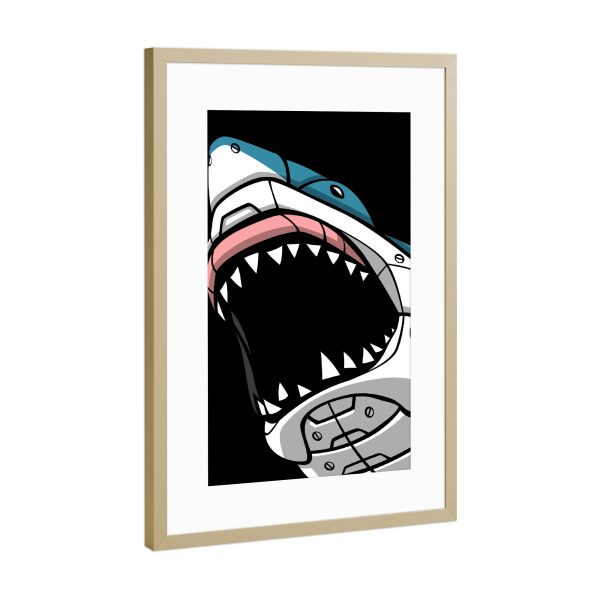 Poster mit Rahmen Gold "Robot Shark" artboxONE - Tiere,Streetart