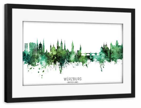 Poster mit Rahmen schwarz "Würzburg Skyline Green Name" artboxONE - Städte