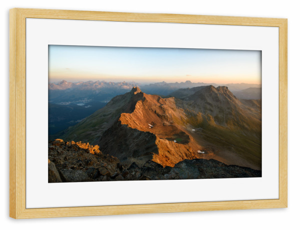 Poster mit Rahmen kiefer "Piz Languard panorama at sunrise" artboxONE - Natur,Reise