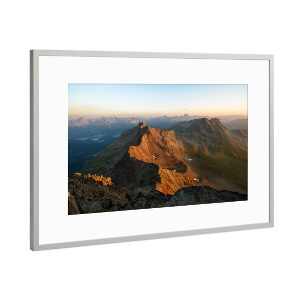 Poster mit Rahmen Silber "Piz Languard panorama at sunrise" artboxONE - Natur,Reise