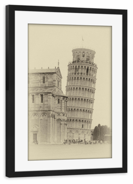 Poster mit Rahmen schwarz "Schiefer Turm von Pisa - Italien" artboxONE - Städte,Schwarzweiß,Architektur,Reise / Länder