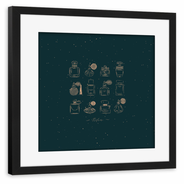 Poster mit Rahmen schwarz "Perfume vintage bottles green" artboxONE - Für Kinder,Fashion,Für Mama,Für Papa