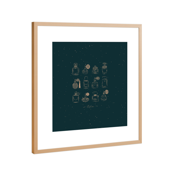 Poster mit Rahmen Kupfer "Perfume vintage bottles green" artboxONE - Für Kinder,Fashion,Für Mama,Für Papa