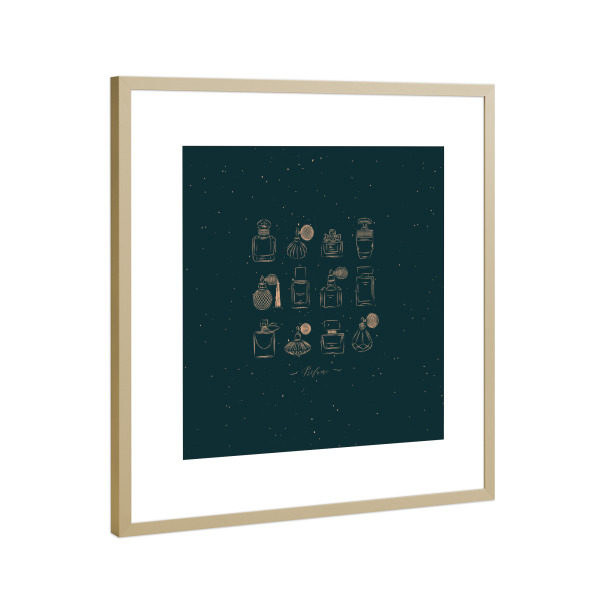 Poster mit Rahmen Gold "Perfume vintage bottles green" artboxONE - Für Kinder,Fashion,Für Mama,Für Papa