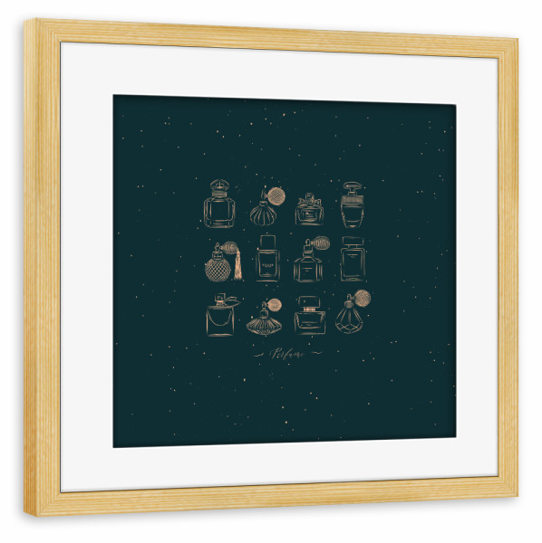 Poster mit Rahmen kiefer "Perfume vintage bottles green" artboxONE - Für Kinder,Fashion,Für Mama,Für Papa