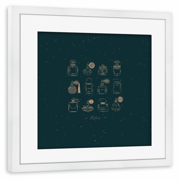 Poster mit Rahmen weiß "Perfume vintage bottles green" artboxONE - Für Kinder,Fashion,Für Mama,Für Papa