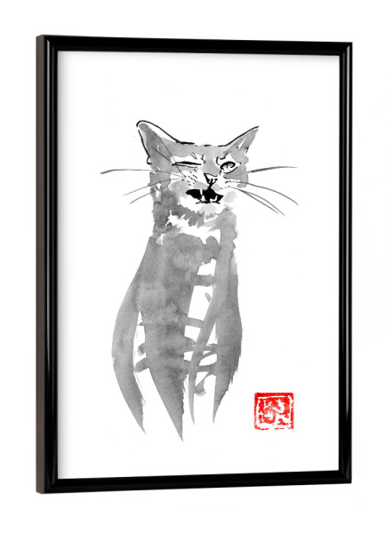 Poster mit schwarzem Rahmen "Blinking cat" artboxONE - Tiere - Cat,Sumie,Japan,Katze,Tier,Animal,Schwarzweiß,Blackandwhite