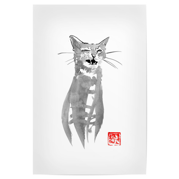 Poster 30x20 cm "Blinking cat" artboxONE - Tiere - Cat,Sumie,Japan,Katze,Tier,Animal,Schwarzweiß,Blackandwhite
