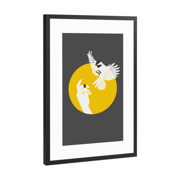 Poster mit Rahmen Schwarz (Metallic) "Tame Bird - Zahmer Vogel" artboxONE - Tiere,Comic