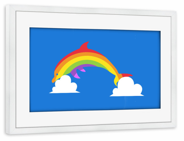 Poster mit Rahmen weiß "Rainbow Dolphin" artboxONE - Für Kinder,Tiere,Unterwasser