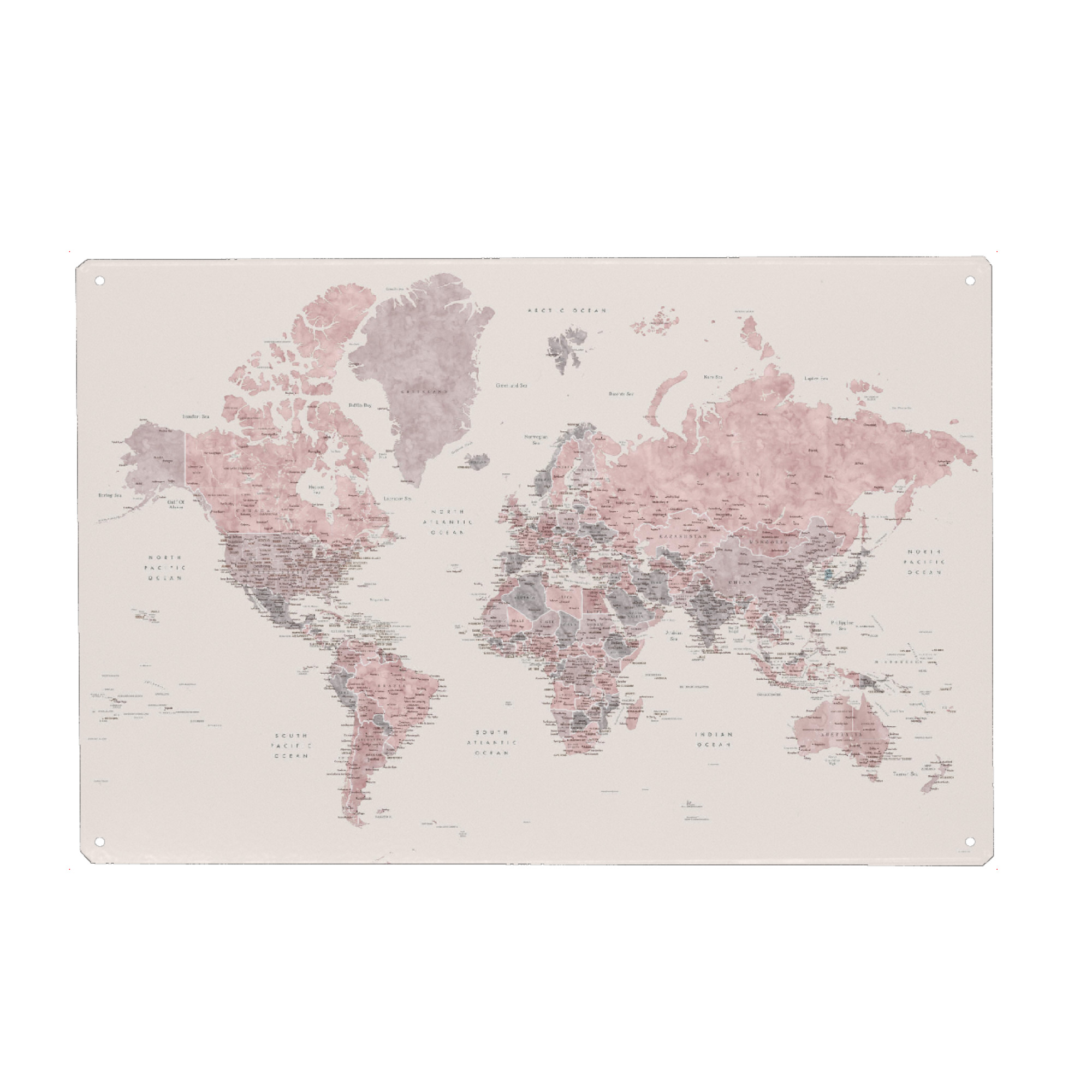 Metall Poster "Madelia world map in dusty pink" artboxONE - Reise,Kartografie