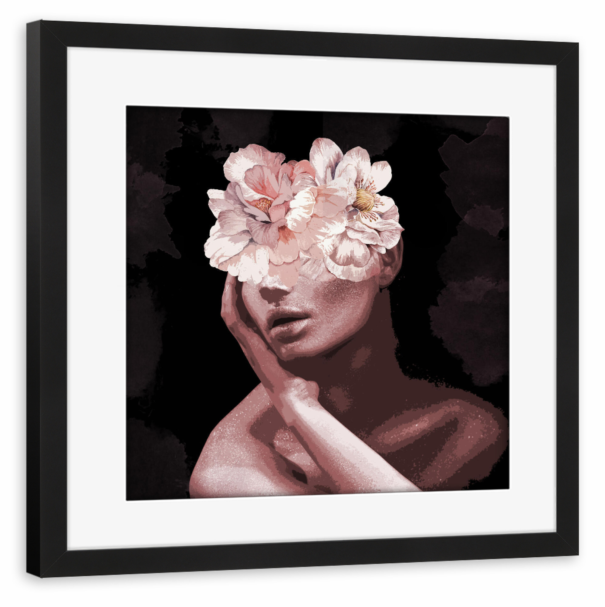 Poster mit Rahmen schwarz "Delicate Floral" artboxONE - Floral,Menschen,Für Mama - Abstract,Collage,Feminine,Floral,Flower,Female,Woman,Frau,Beauty