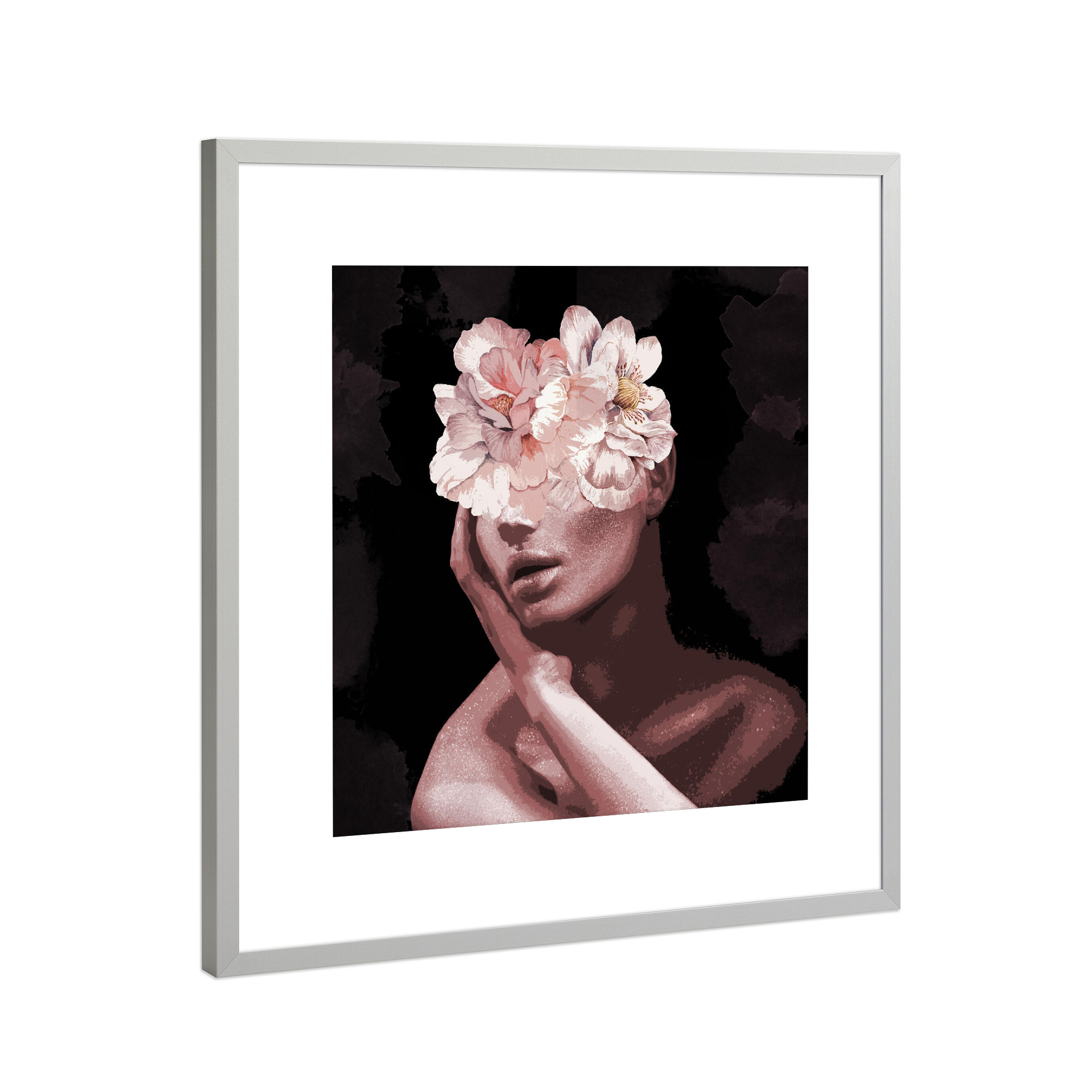 Poster mit Rahmen Silber "Delicate Floral" artboxONE - Floral,Menschen,Für Mama - Abstract,Collage,Feminine,Floral,Flower,Female,Woman,Frau,Beauty