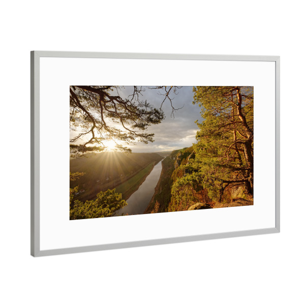 Poster mit Rahmen Silber "Abendlicht im Elbsandsteingebirge" artboxONE - Natur,Reise