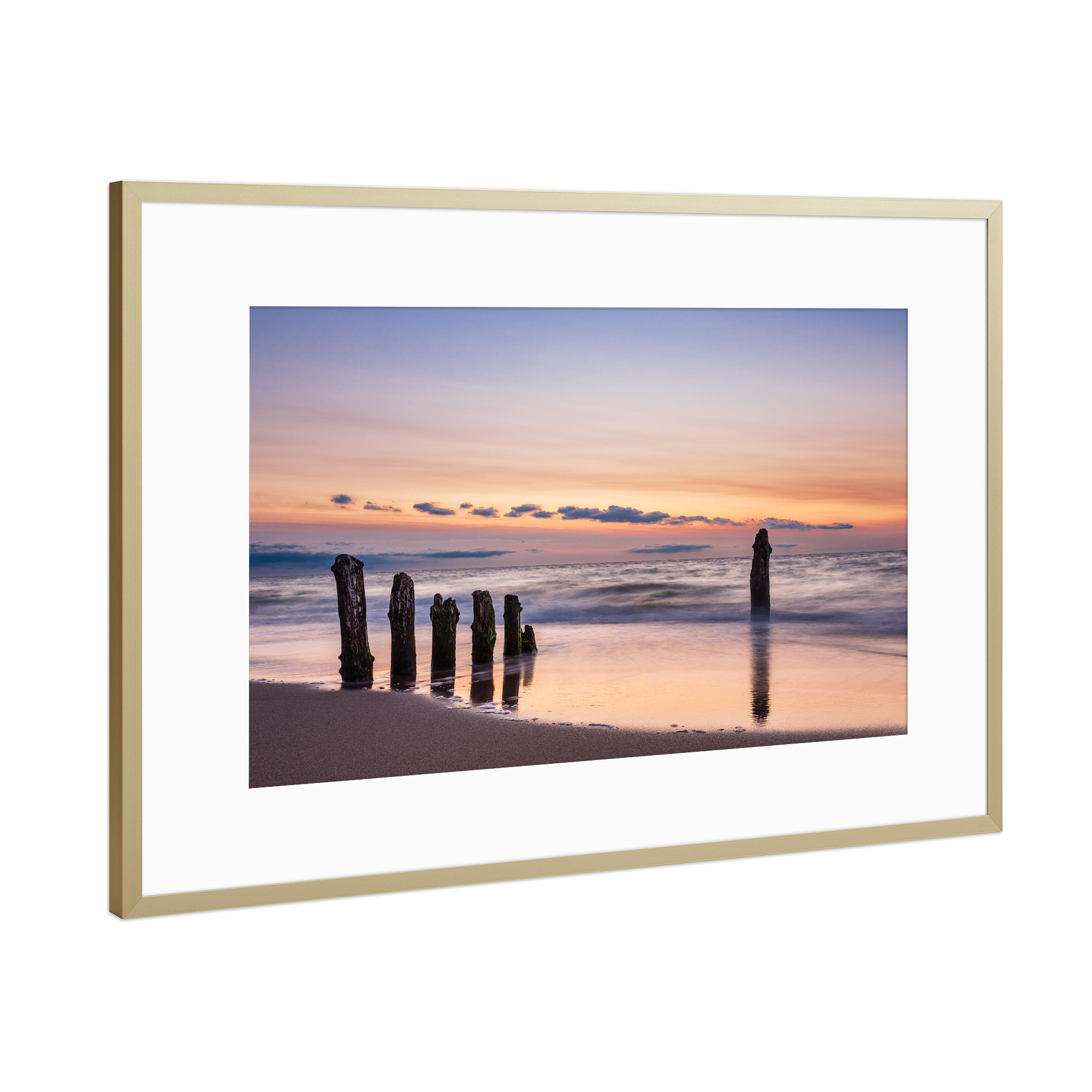 Poster mit Rahmen Gold "Buhnen bei Kühlungsborn" artboxONE - Natur,Reise,Reise / Strand und Meer