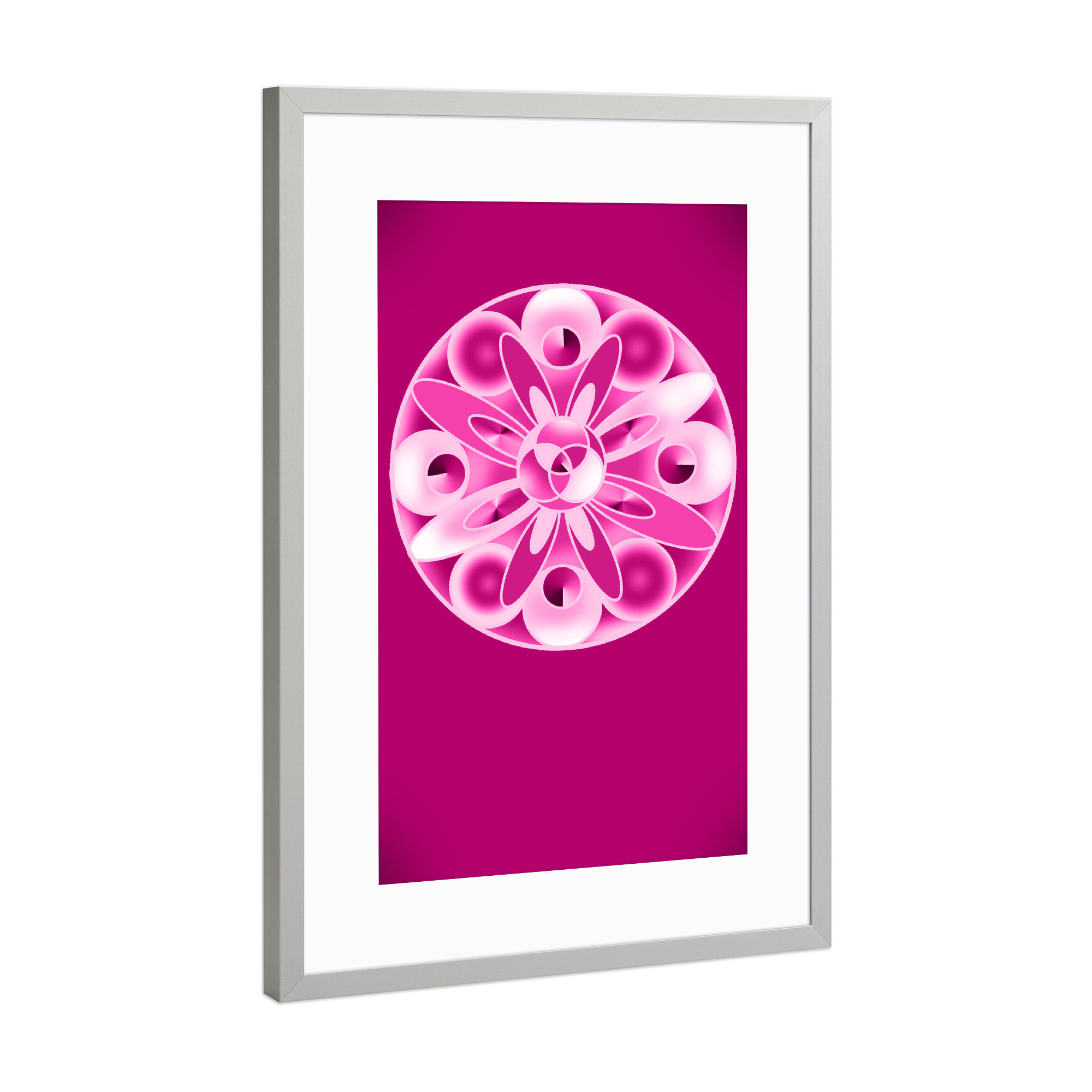 Poster mit Rahmen Silber "Orna magenta" artboxONE - Geometrie - Ornament,Mandala,Kreise,Magenta,Esoterik,Struktur,Geometrie,Form,Geometry