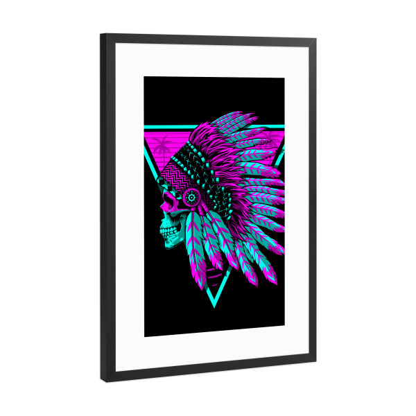 Poster mit Rahmen Schwarz (Metallic) "Retro Indian Skull" artboxONE - Streetart,Ultraviolet - Skull,Retro,Indian,Indianer,Streetart,Schädel,Totenkopf