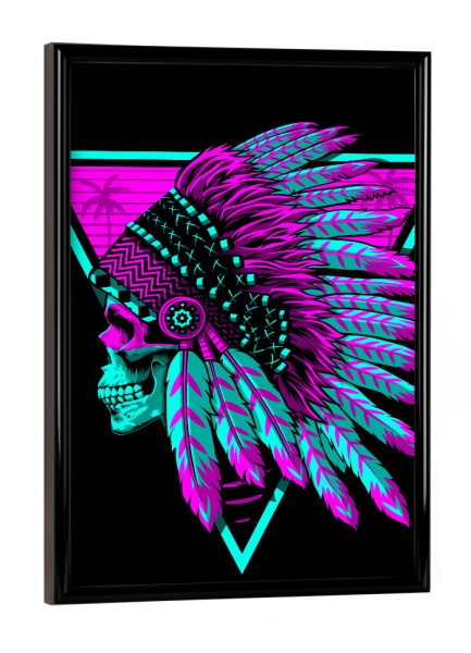 Poster mit schwarzem Rahmen "Retro Indian Skull" artboxONE - Streetart,Ultraviolet - Skull,Retro,Indian,Indianer,Streetart,Schädel,Totenkopf