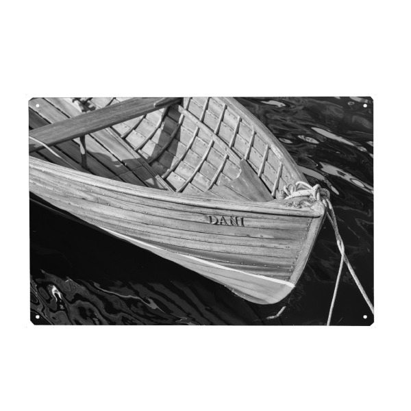 Holzbild "Holzboot" artboxONE - Schwarzweiß - Wasser,Holz,See,Tau,Reise,Holzbbot,Ruderboot,Boot,Boat,Travel,Schwarzweiß,Blackandwhite