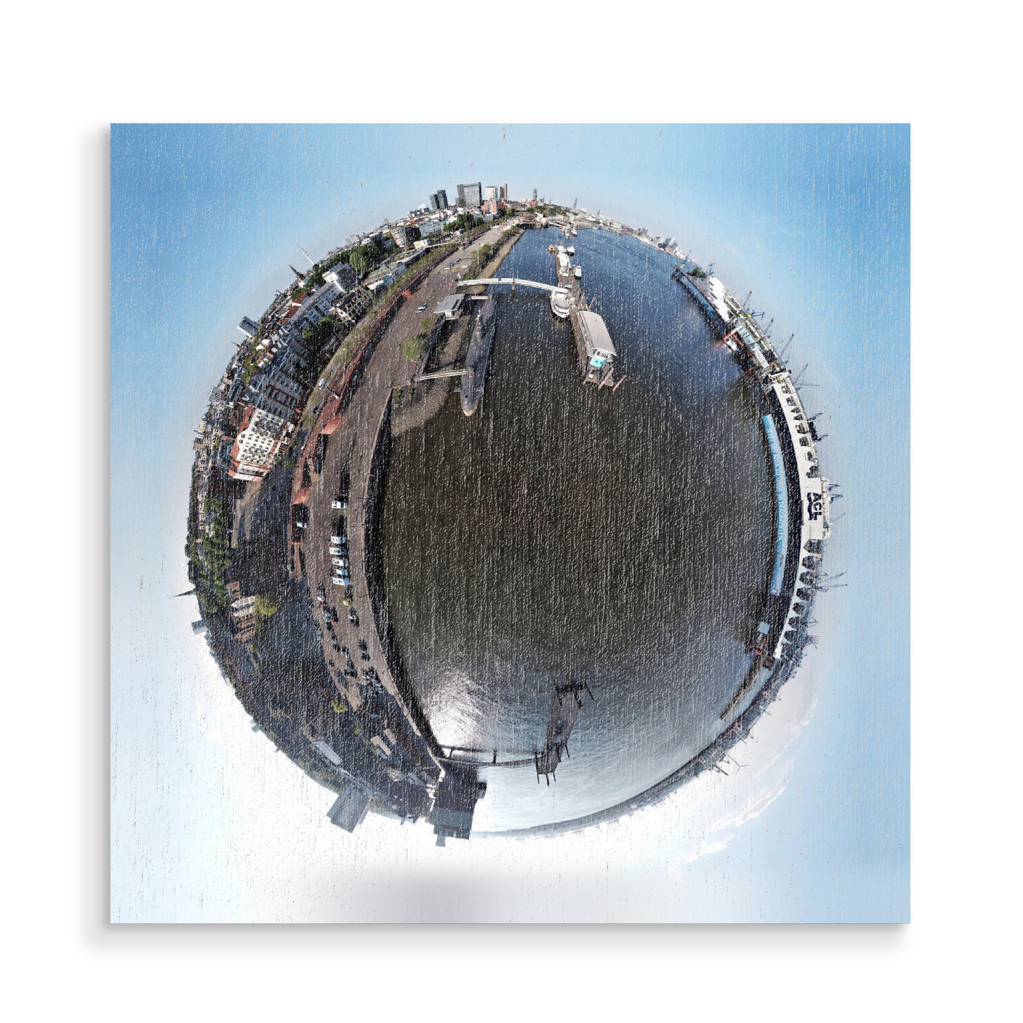 Holzbild "Fischmarkt im Hamburger Hafen" artboxONE - Städte,Städte / Hamburg,Reise,Architektur,Reise / Länder