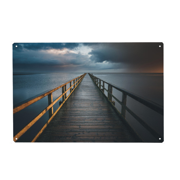 Metall Poster "Brücke in den Sturm" artboxONE - Reise / Strand und Meer