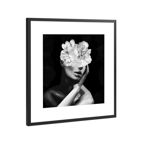 Poster mit Rahmen Schwarz (Metallic) "BW Delicate Floral" artboxONE - Floral,Menschen,Fashion