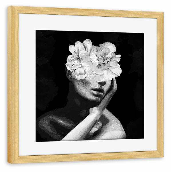 Poster mit Rahmen kiefer "BW Delicate Floral" artboxONE - Floral,Menschen,Fashion