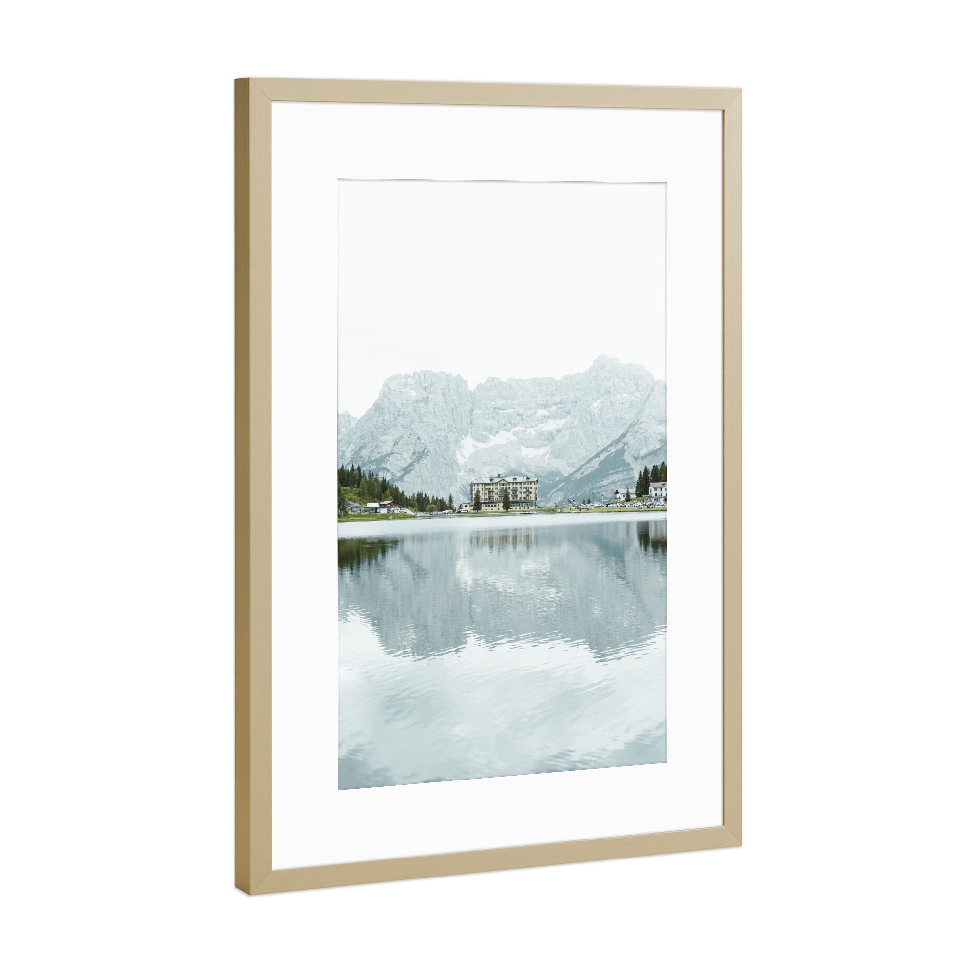 Poster mit Rahmen Gold "Hotel at lake Misurina" artboxONE - Natur,Reise,Reise / Strand und Meer
