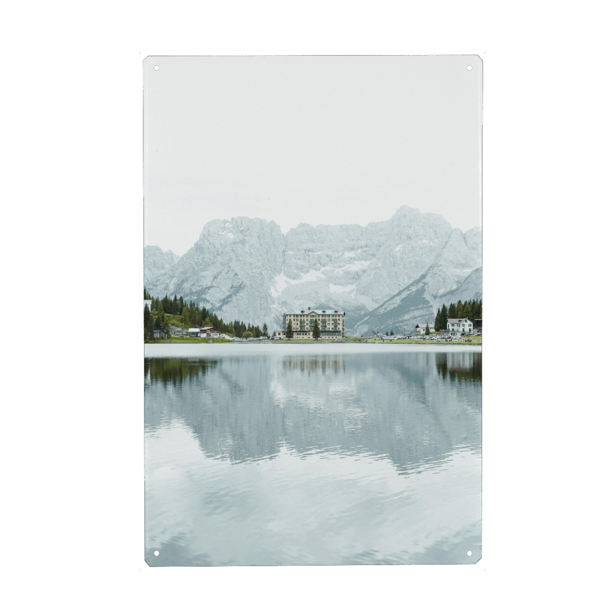 Metall Poster "Hotel at lake Misurina" artboxONE - Natur,Reise,Reise / Strand und Meer