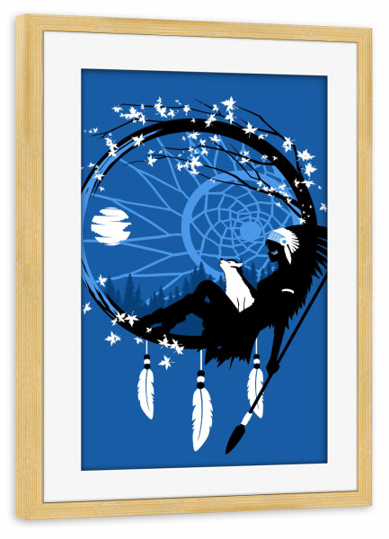 Poster mit Rahmen kiefer "Dream Catcher indian" artboxONE - Natur,Tiere,Menschen - Indian,America,Dream catcher,Dreamcather,Wolf,Dog