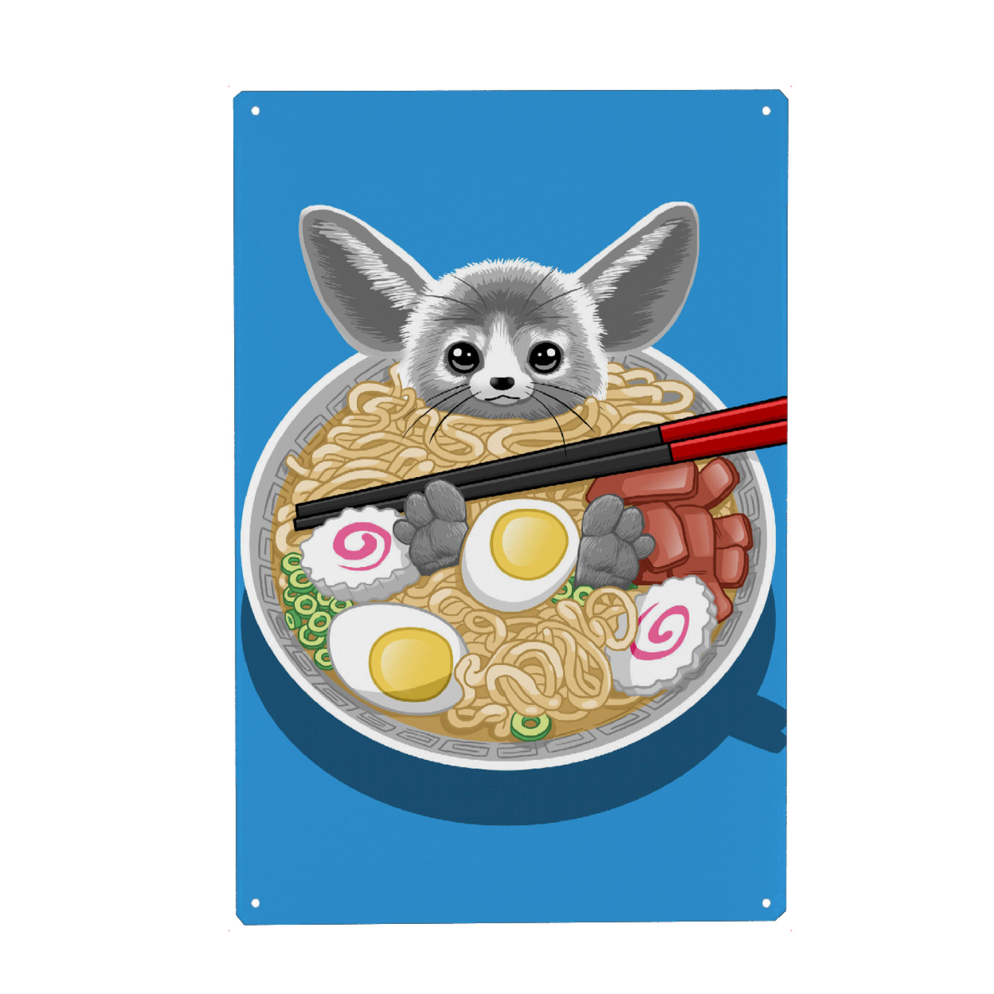 Metall Poster "Ramen rabbit" artboxONE - Tiere,Essen & Trinken - Noodles,Ramen,Rabbit,Mouse,Egg,Food,Restaurant,Maus,Tier,Japan,Animal,Suppe