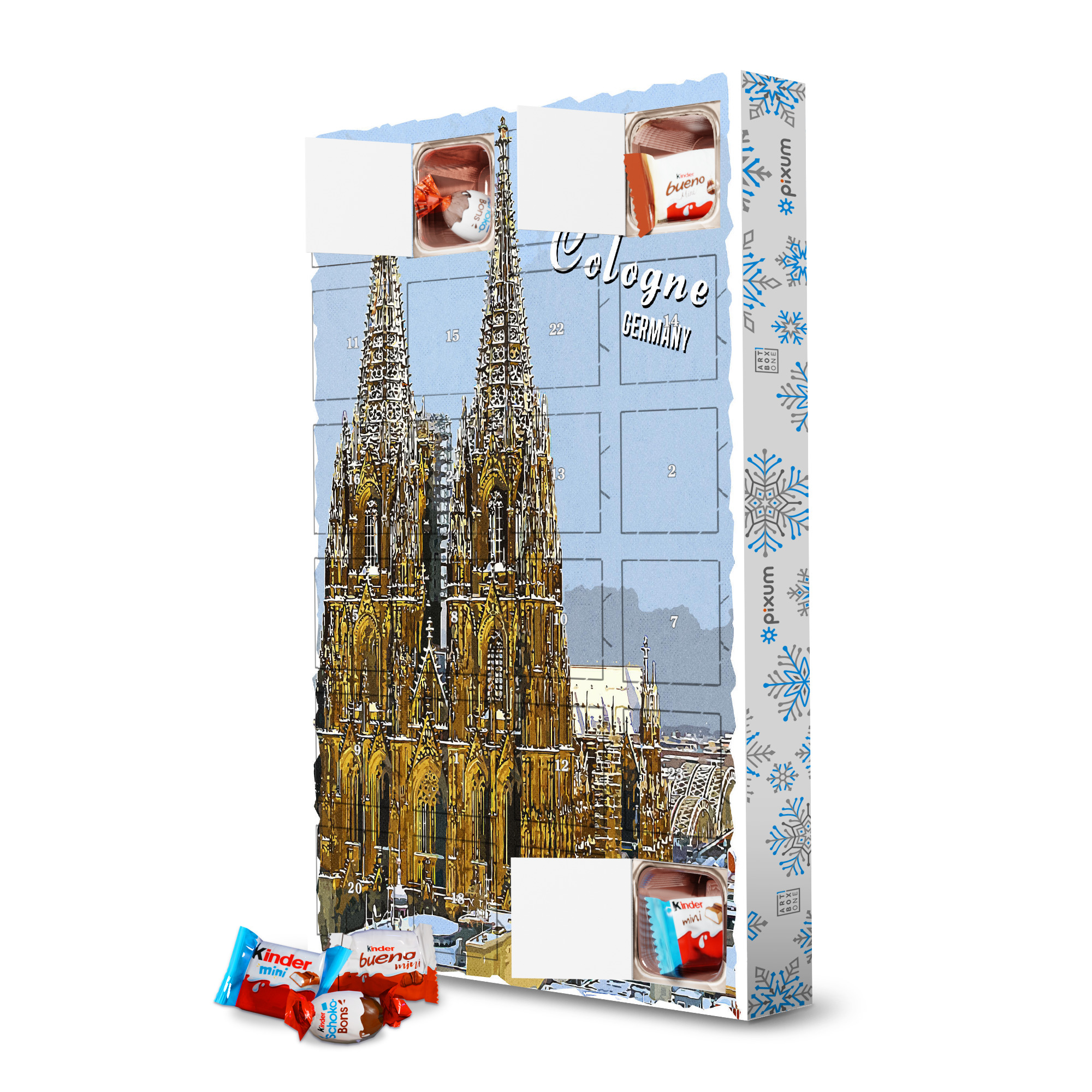 Adventskalender mit Produkten von Kinder Köln Vintage Dom artboxONE Adventskalender Städte