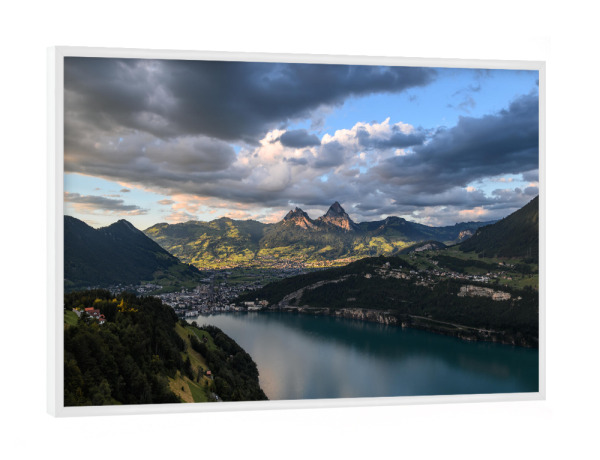Poster mit weißem Rahmen "Mythen Sunset" artboxONE - Natur